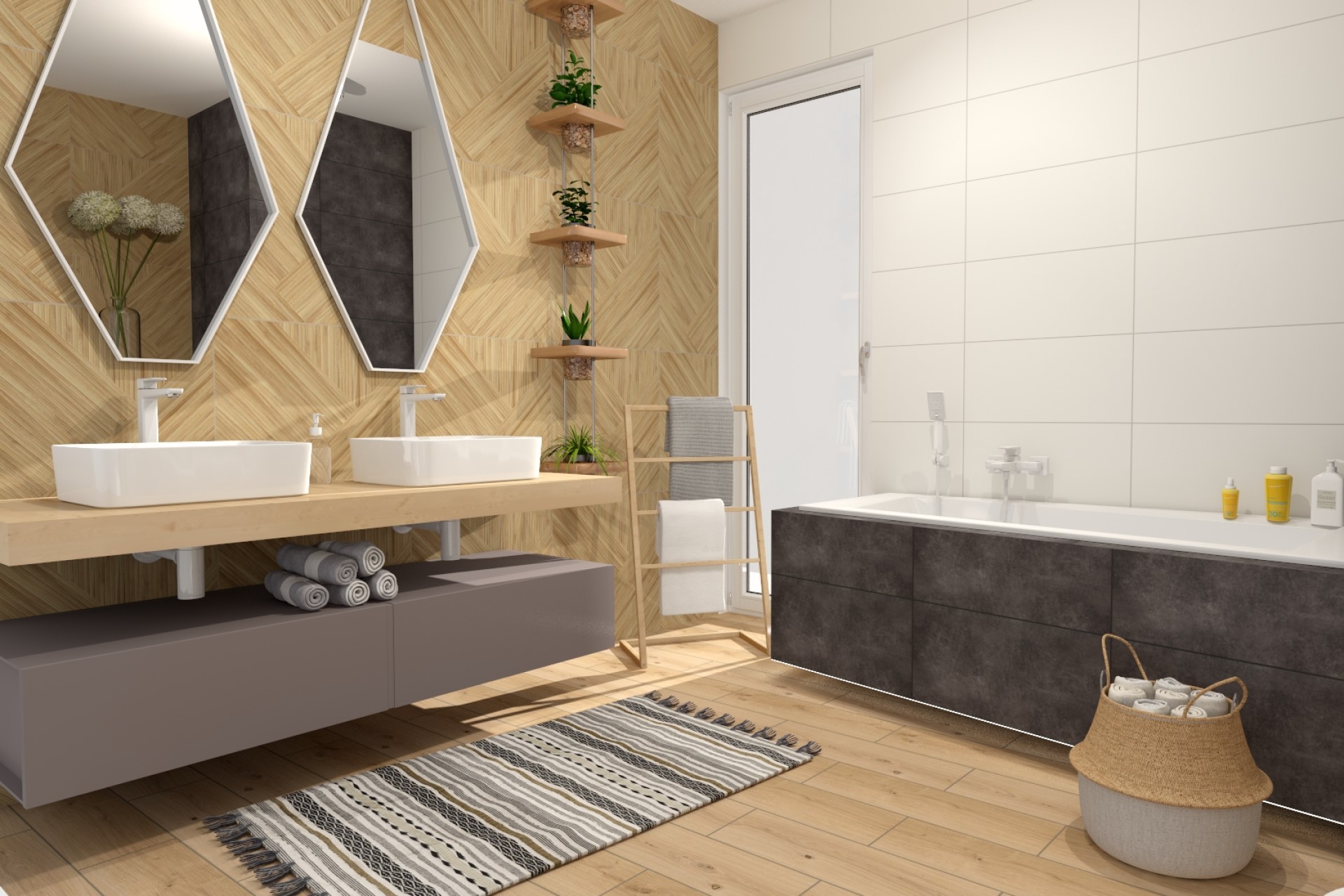 Łazienka w stylu boho - tanie płytki łazienkowe