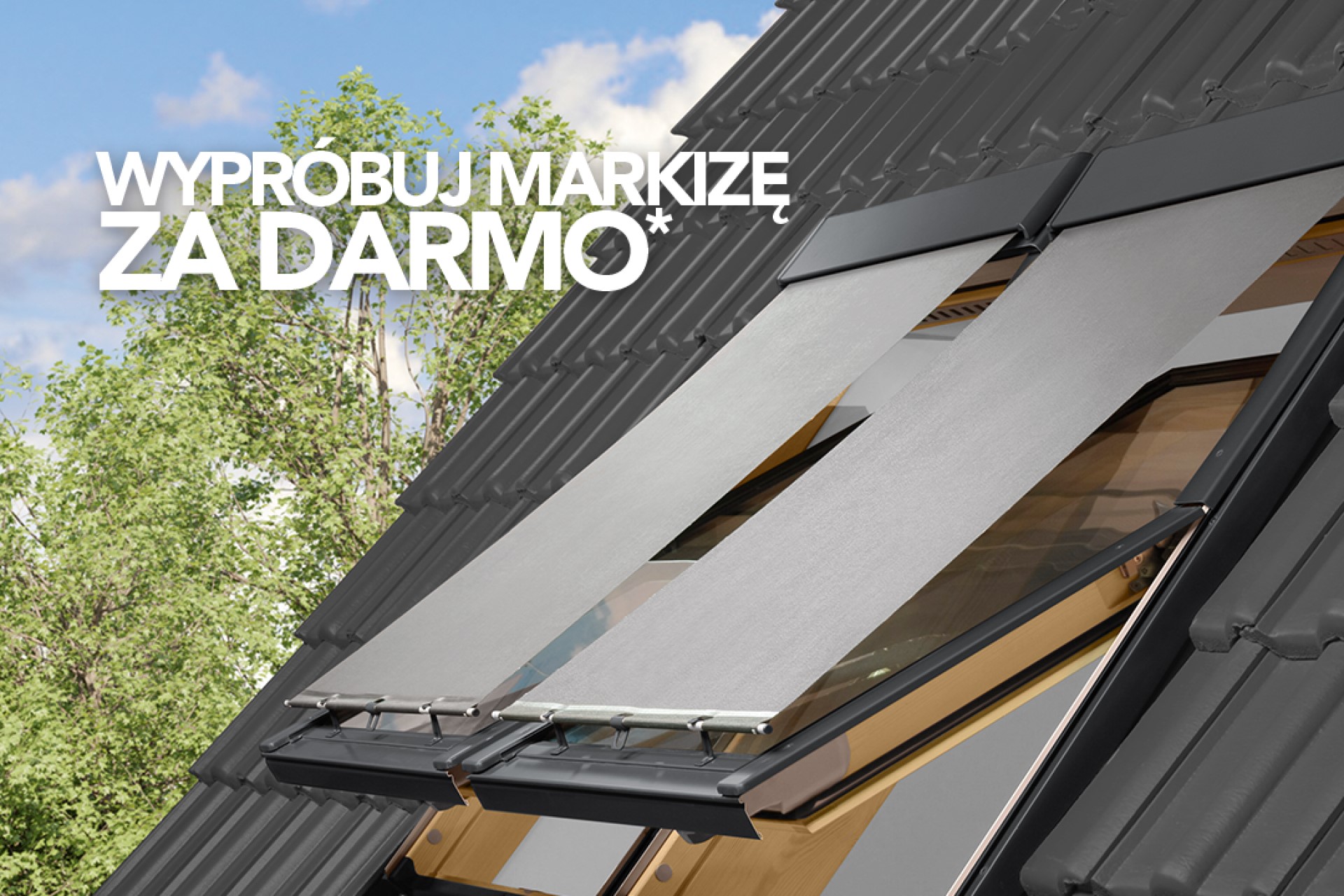 Markiza Fakro zewnętrzna zamontowana na okna dachowe - promocja producenta