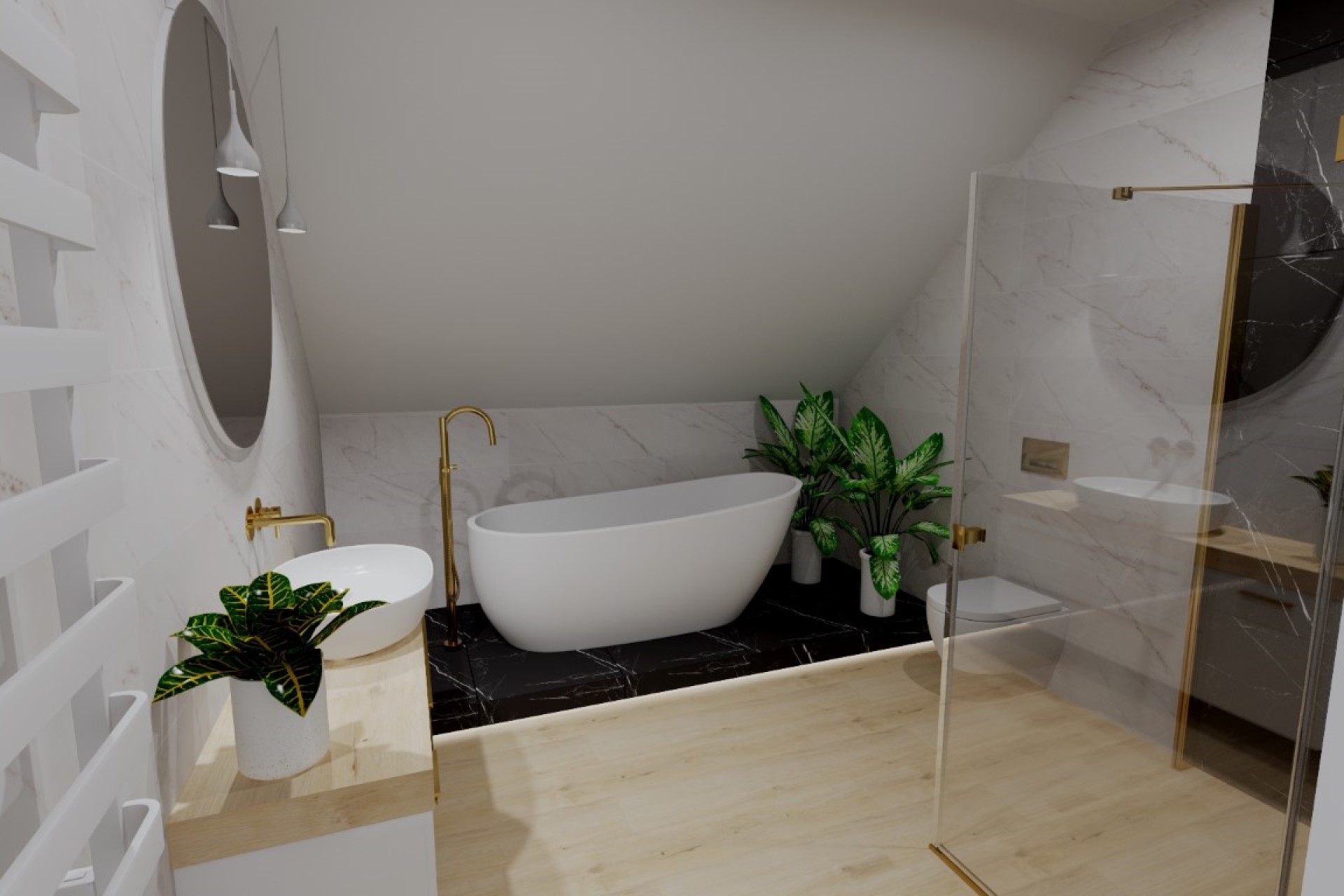 Płytki imitacja drewna - wizualizacja 3D - salon łazienek LUBAR Rybnik